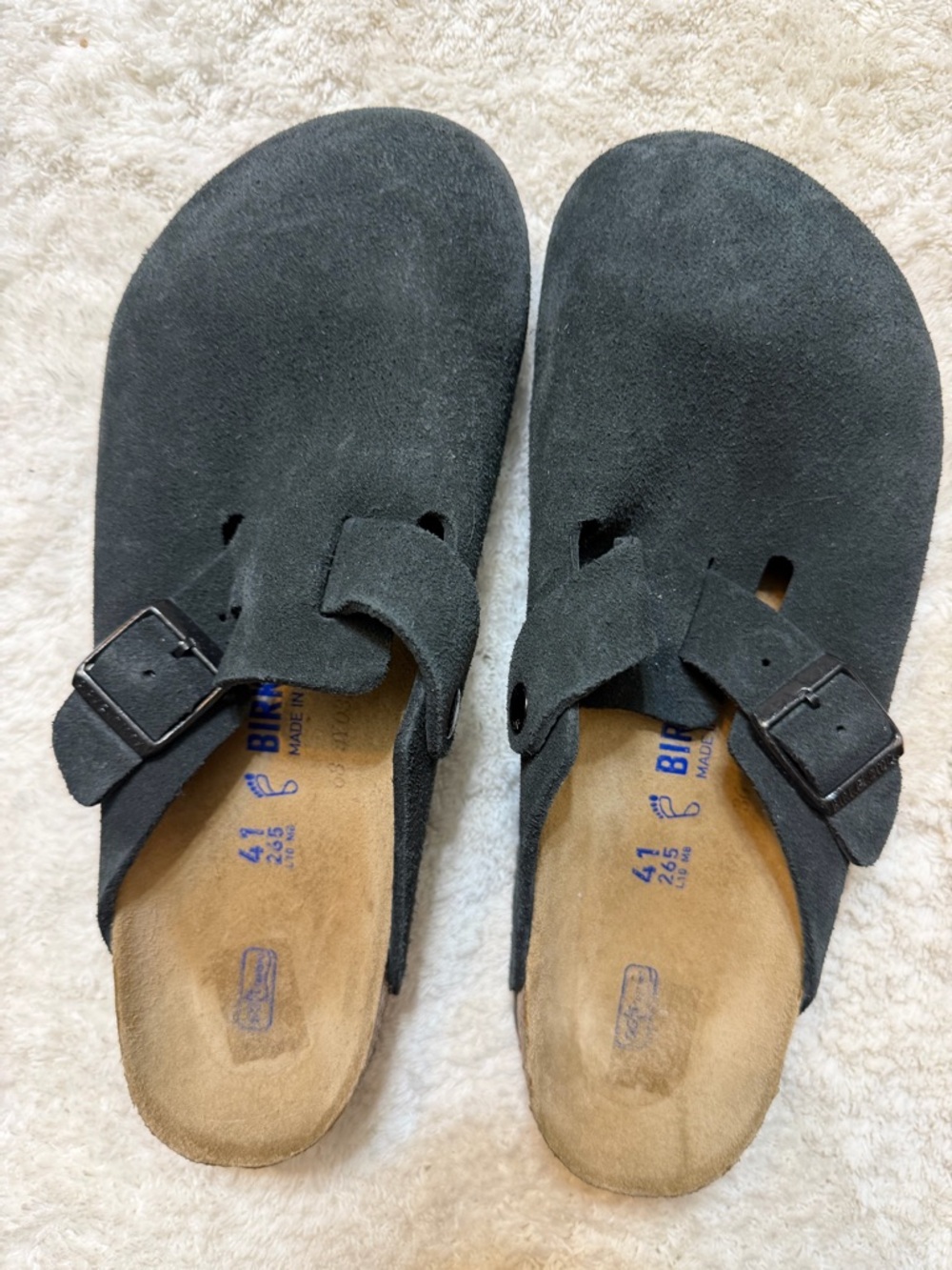 Birkenstock Black Suede Boston Clogs with Buckle